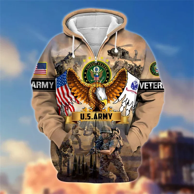 

Autumn 3D Printing United States Solider Armys Veterans Zip Up Hoodies Kid Fashion Cool Zip Up Hoodie Camo Vintage Tops Clothing