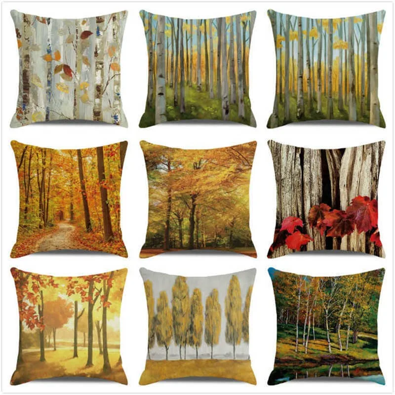 

Чехол для подушки для офиса, дивана, автомобиля, роскошный домашний декор, наволочка с рисунком осенних листьев леса