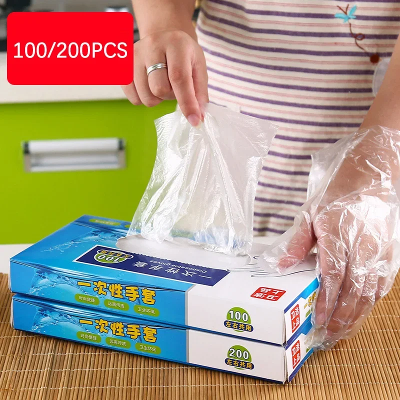 Plastic Large Disposable Polyethylene Clear Gloves 100/200Pcs For Food Dealing Cooking Cleaning Kitchen Restaurant BBQ Accessory disposable gloves disposable nitrile gloves vinyl disposable gloves disposable plastic gloves kitchen cleaning gloves