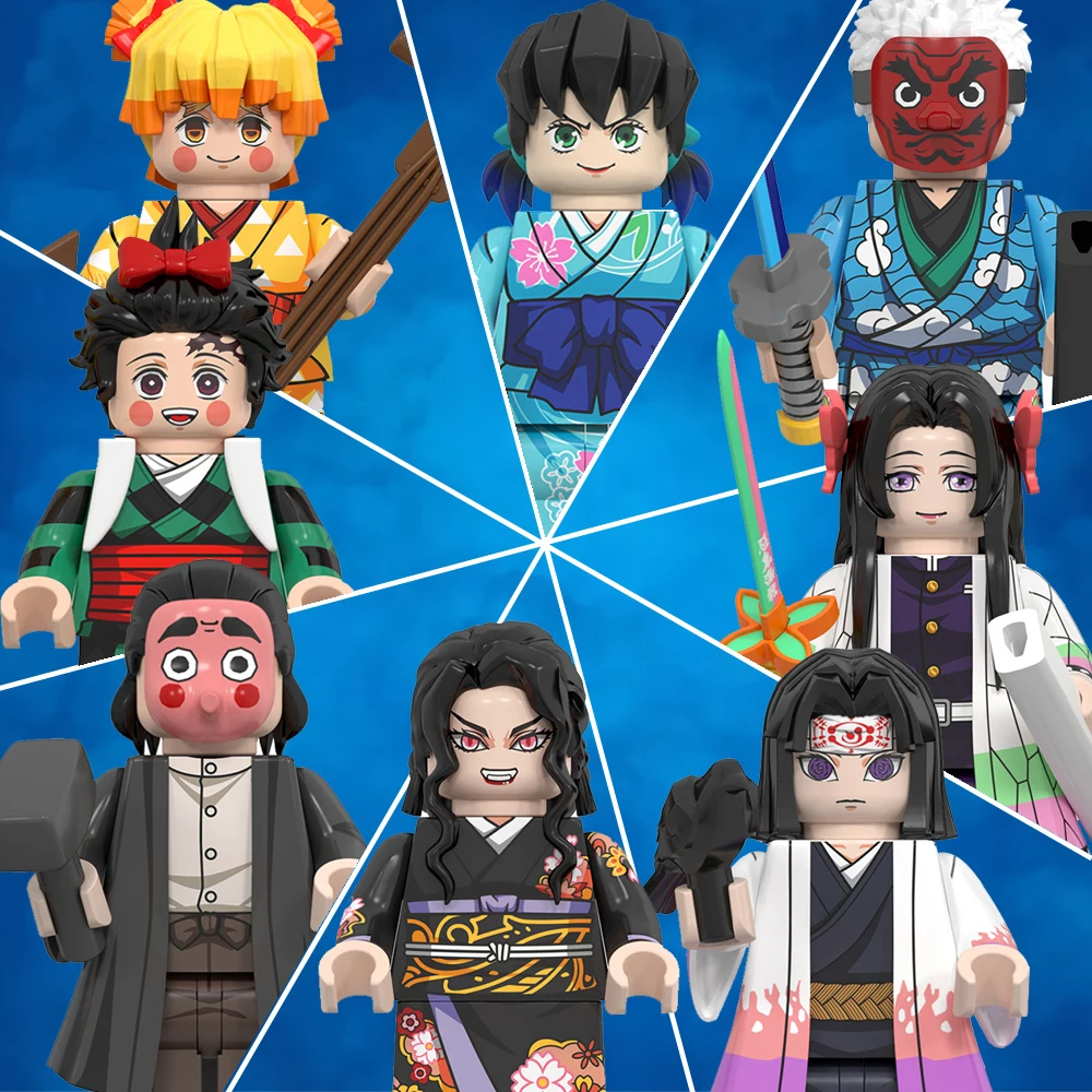 Anime Series Demon Slayer Action Figure Agatsuma Zenitsu Hashibira Inosuke Kamado Tanjirou Assembling Building Block Dolls Gift