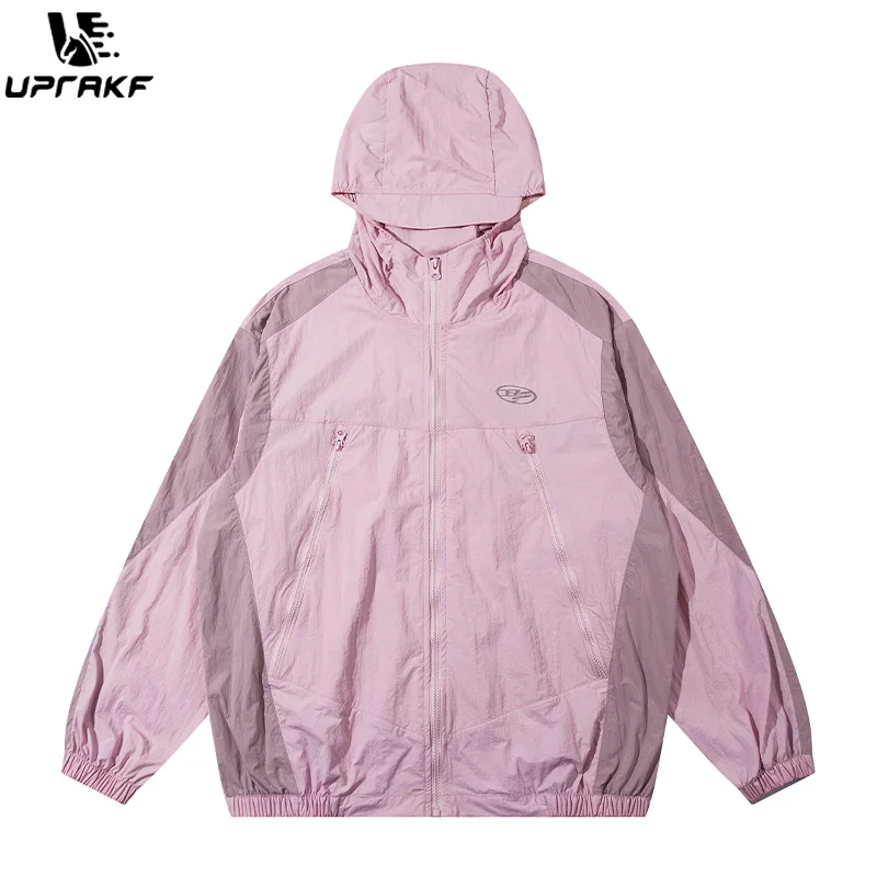 UPRAKF Patchwork Zip Up Coat Loose Long Sleeves Fashion Trendy Pullovers Oversize Basic Autumn Casual