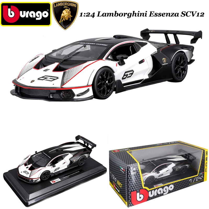 Bburago Lamborghini Essenza SCV12 Racing Cars 1:24 Alloy Static Die Cast Vehicles Collectible Model Car Toys For Adults Children bburago 1 43 bugatti bolide cars model alloy luxury vehicle diecast pull back cars toy collection gift for adults children