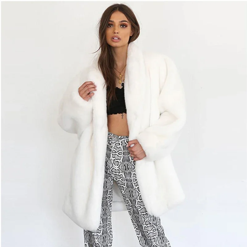 2024 Winter Women's Jacket Warm Leather Coat Women Elegant Jacket White Fur Coat Casual Street Wear Women Thick Fashion Cashmere
