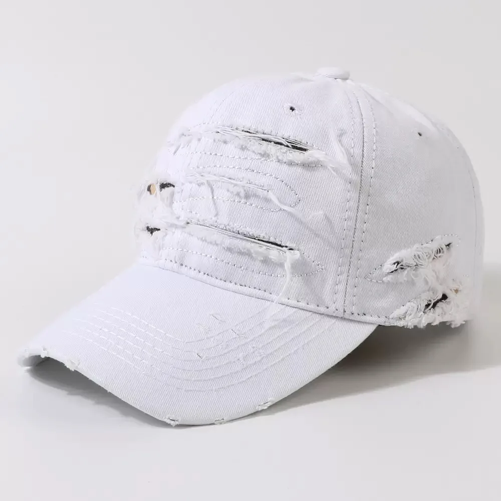 New Ripped Rimmed Baseball Hats for Men and Women Old Curved Brim Caps Personalized Casual Shade Outdoor Sunscreen Hip Hop Hats