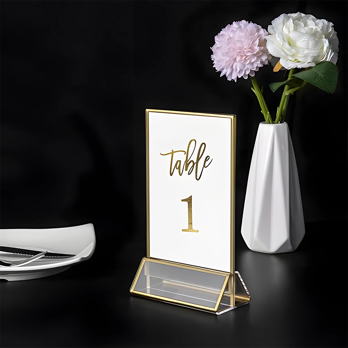 acrylic-wedding-table-decor-number-stand-with-gold-borders-picture