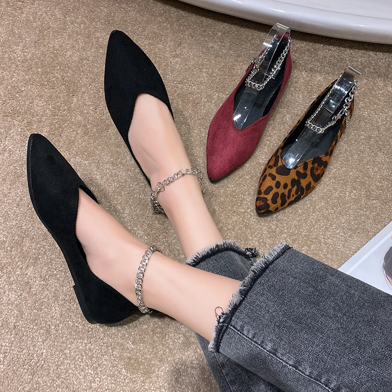 

Балетки женские с цепочкой, Роскошные туфли на плоской подошве, леопардовые, повседневная обувь для танцев, большие размеры, весна-лето 2024