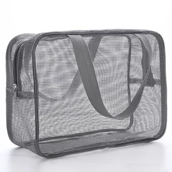 Portable Mesh Shower and Toiletry Organizer Bag (Grey - L)