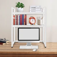 Computer Desktop Bookcase, 2-Tier Multipurpose Countertop Hutch Display Shelf, Adjustable Height Pantry Shelf Spice 2