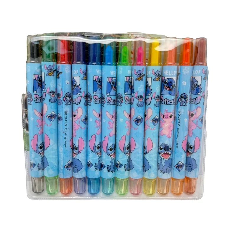 Disney Stitch 12colors Long Crayon Capybara Anime Kid'S Painting Pen Toys Art Supplies Water-Color Pen Stationery Birthday Gifts