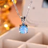 Minimalist Round Blue White Fire Opal Necklaces For Women Silver Color Rainbow Birthstone Wedding Engagement Pendants Jewelry