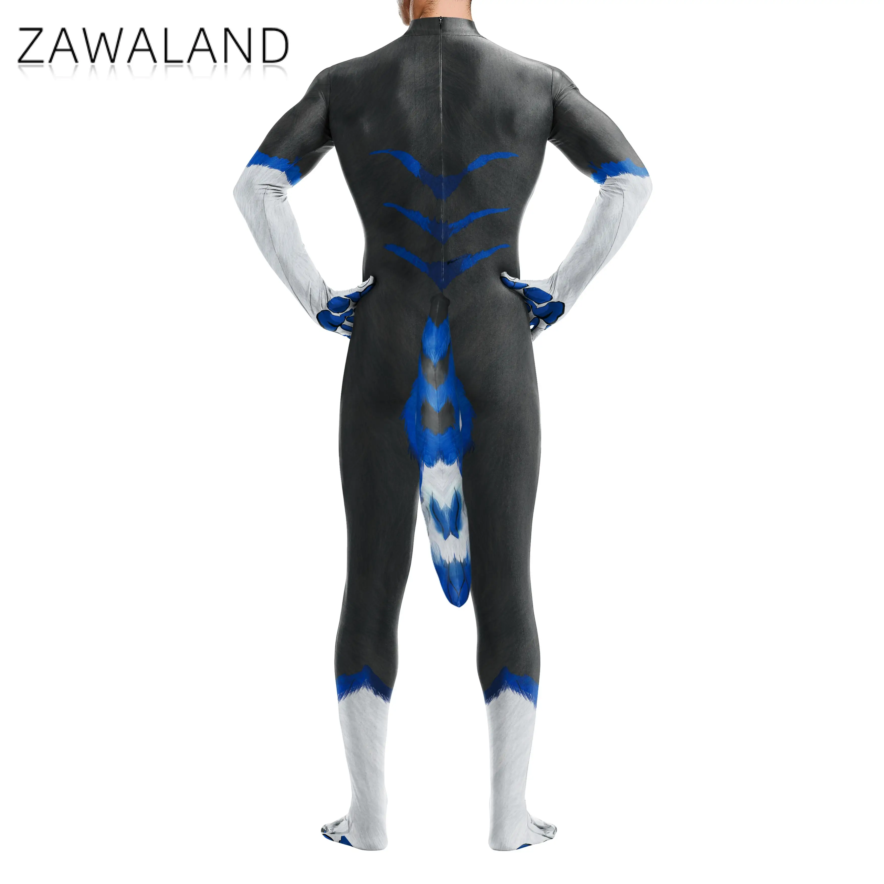 Cosplay Costume Zawaland Wolf Petsuit Men Animal Cosplay Costume Fancy Carnival Zentai Bodysuit with Tail Crotch Zipper Jumpsuit Holiday Clothes cosplay costume