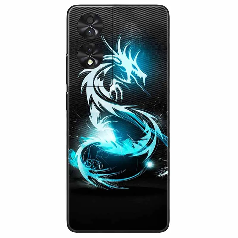 Black TPU Shockproof Phone Cover with Wolf and Lion Design - Soft Silicone Bumper Case