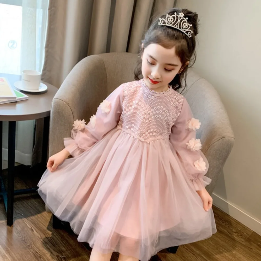 

Little Girls' Dress Elegant Spring 2022 New Korean Version Cute Foreign Princess Autumn And Winter Plush Children's Mesh Skirt