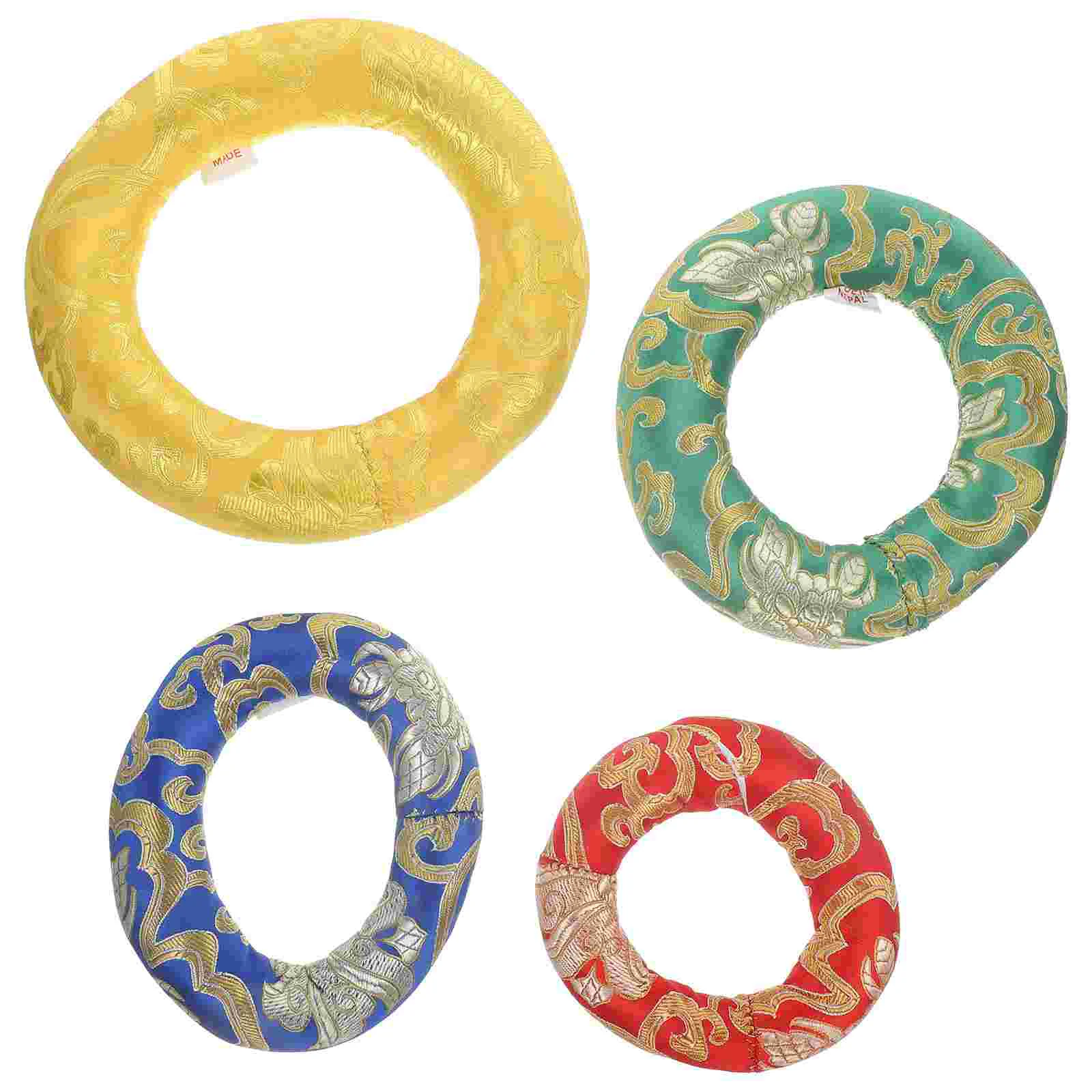 

4 Pcs Mat Singing Bowls Base Tibetan Ring Decorative Holder along with Instruments Cushion Cotton Delicate Rings