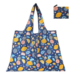 Eco - Friendly Reusable Folding Tote Bag with Cartoon Animal and Strawberry Print (Lemon)