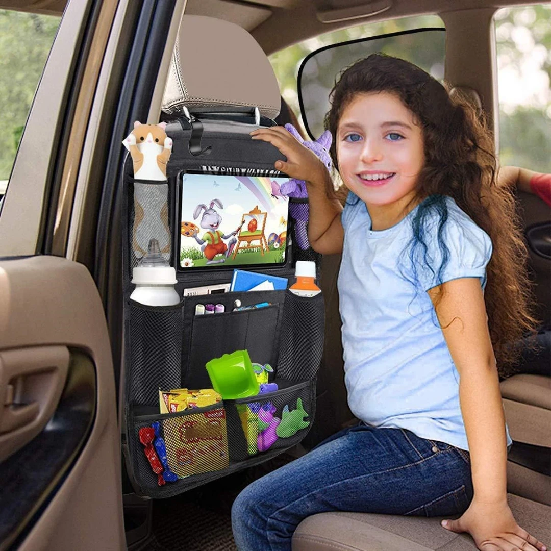 Car Storage Bag Seat Back Storage Bag Multi-function Black Hanging for Tablets, Snacks, Water Cups, Toys, etc.