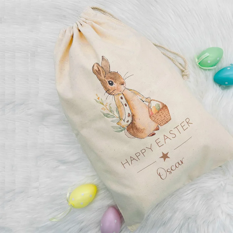 Personalizzato Personalizzato Happy Easter Bunny Rabbit Bag Egg Hunt Basket Baby First 1St Easter Sack Bambini Kid Boy Girl Gift Bucket