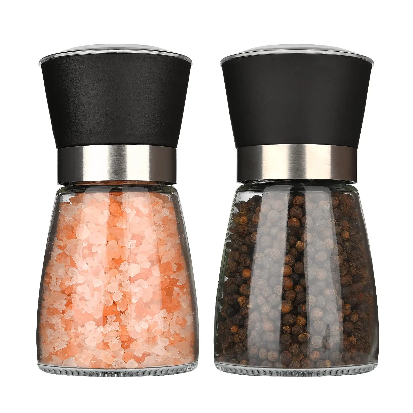 Pepper Grinder,Salt and Pepper Mills Set of 2 Glass Bottles PG180,Adjustable Coarseness and Refillable for Home Kitchen,Barbecue