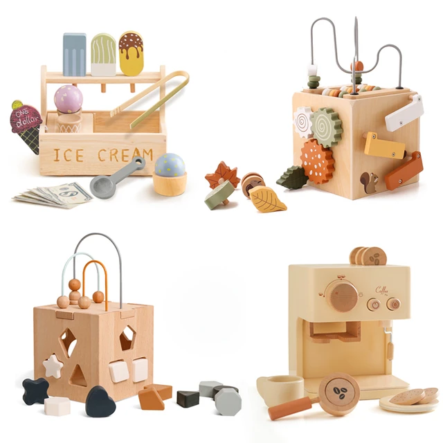 Juguetes multifuncionales de madera para bebés, caja de