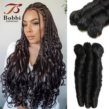 100% Human Hair Crochet String Hair Extensions French Curl Feather Hair Bulk for Braiding Black Loose Wave Bouncy Curl Bobbi 1