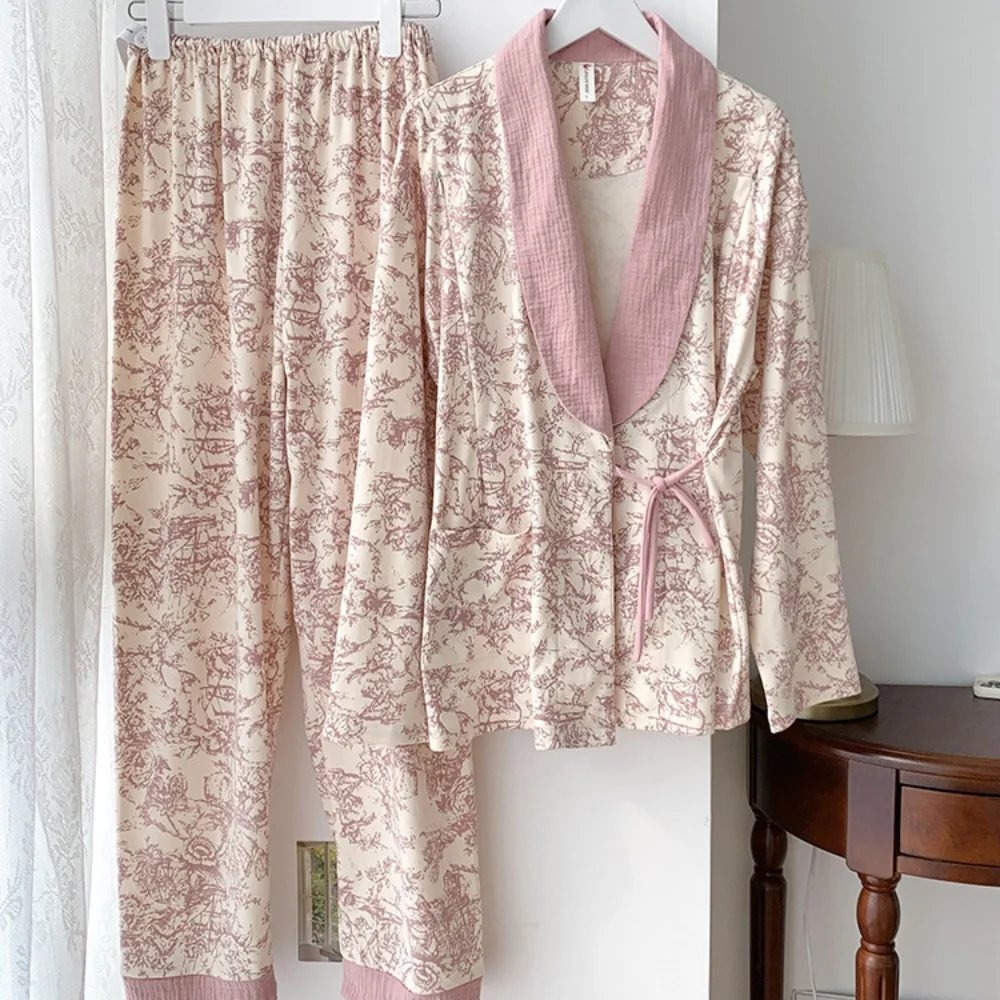 Nuisette en pur coton pour femmes enceintes, vêtements d'allaitement, vêtements de nuit d'automne, pyjamas à col en V pour mères allaitantes 1