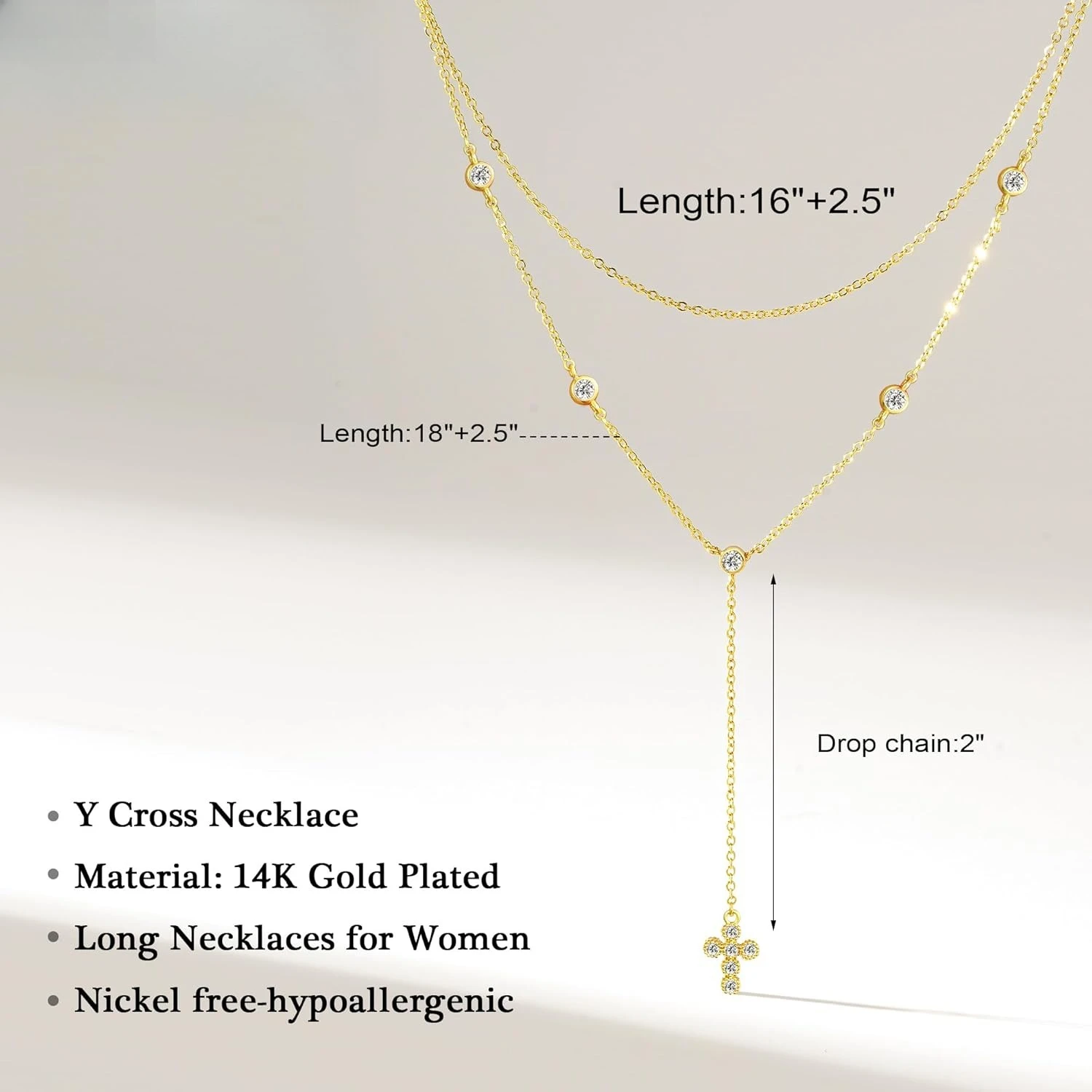 14k Gold Lariat Cross Necklace 3