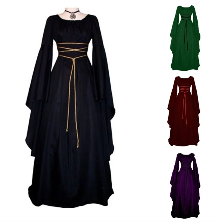 Halloween Costumes Medieval Witch Dress for Women Halloween Carnival Party Cosplay Performance Clothing Middle Ages Vampire Bride Costumes