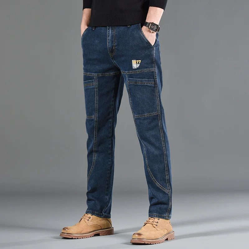 Fashion Print Six-Pocket Jeans Small Straight Cut Style Men's Casual Comfortable Fit Clothing