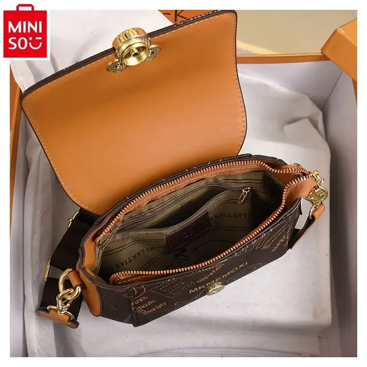 MINISO Disney Retro Luxury Brand Mickey Letter Sweet Small Square Bag Women's Fashion High Quality Multi functional Shoulder Bag