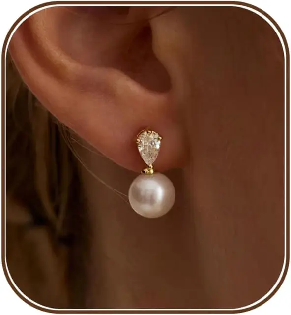Boucles d'oreilles pendantes en perles dorées pour femme, plaqué or 14 carats, élégantes et simples, idéales pour mariage ou cérémonie, pour mariée tendance