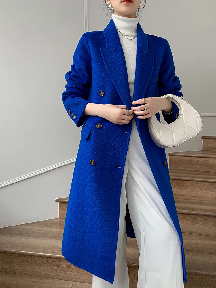 Korean Fashion Long 100%Wool Coat Women Double Breasted