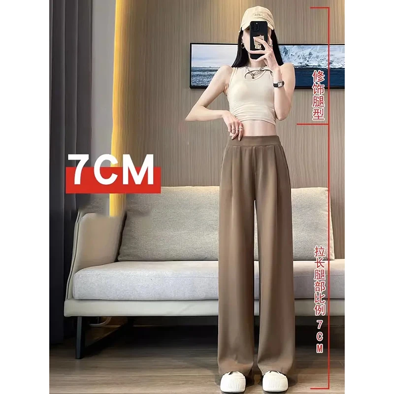 new Summer Casual Wide Leg Pants Women Korean Fashion High Waist Baggy Straight Pants Woman Solid Elastic Waist Full Trousers