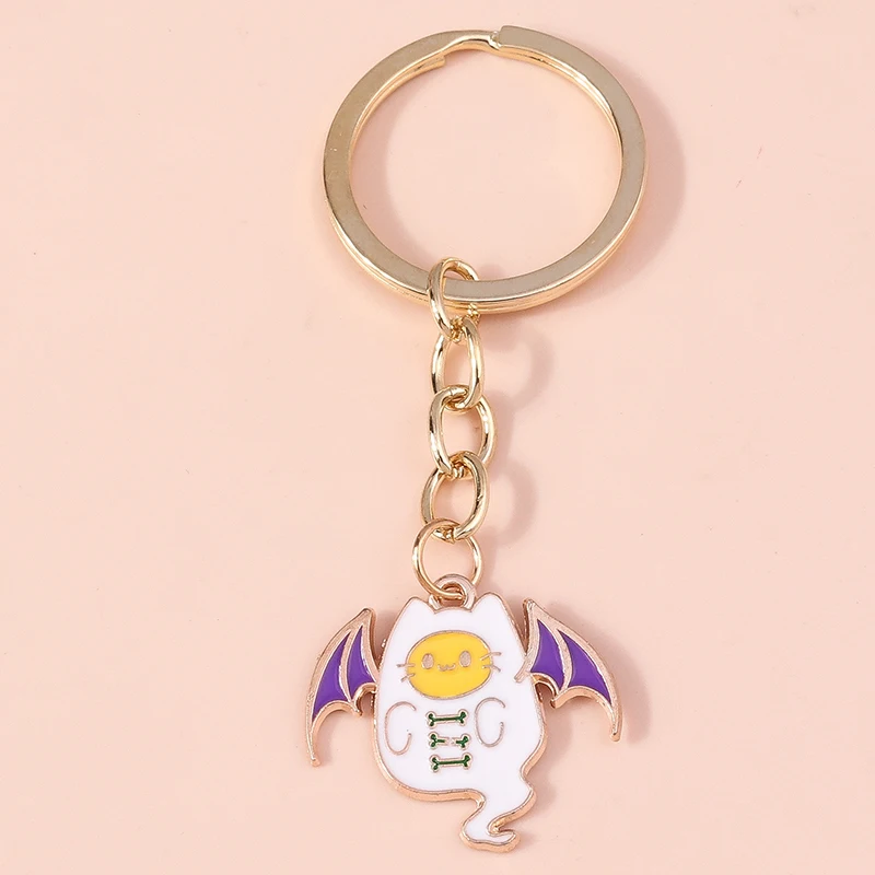 Neue Emaille Halloween Kürbis Schlüsselbund Geist Fledermaus Schlüssel Ring Anhänger für Auto Schlüssel Halter Frauen Mädchen Handtasche Dekor Schmuck Geschenke – Detail 14