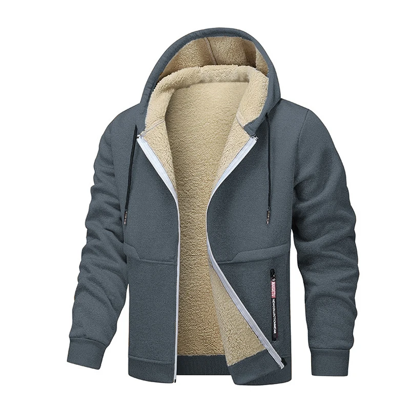 Animal Game Outdoor Hoodies for Men Fleece Ski Jackets Sherpa Lined Climbing Hooded Zipper Jacket Thick Streetwear Cycling Coats