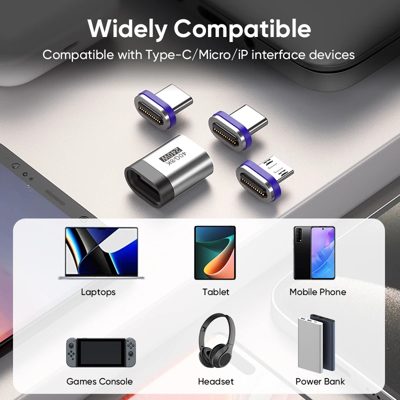 High-Power Magnetic USB-C to USB-C Fast Charge Adapter with USB4.0 and 8K Support