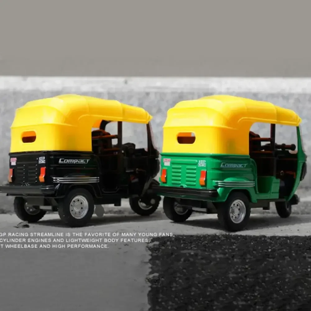 Mini Tricycle Retro Model Toys Alloy Plastic Simulation Three Wheeled Motorcycle Toy Diecast Autorickshaw for Kids Gifts