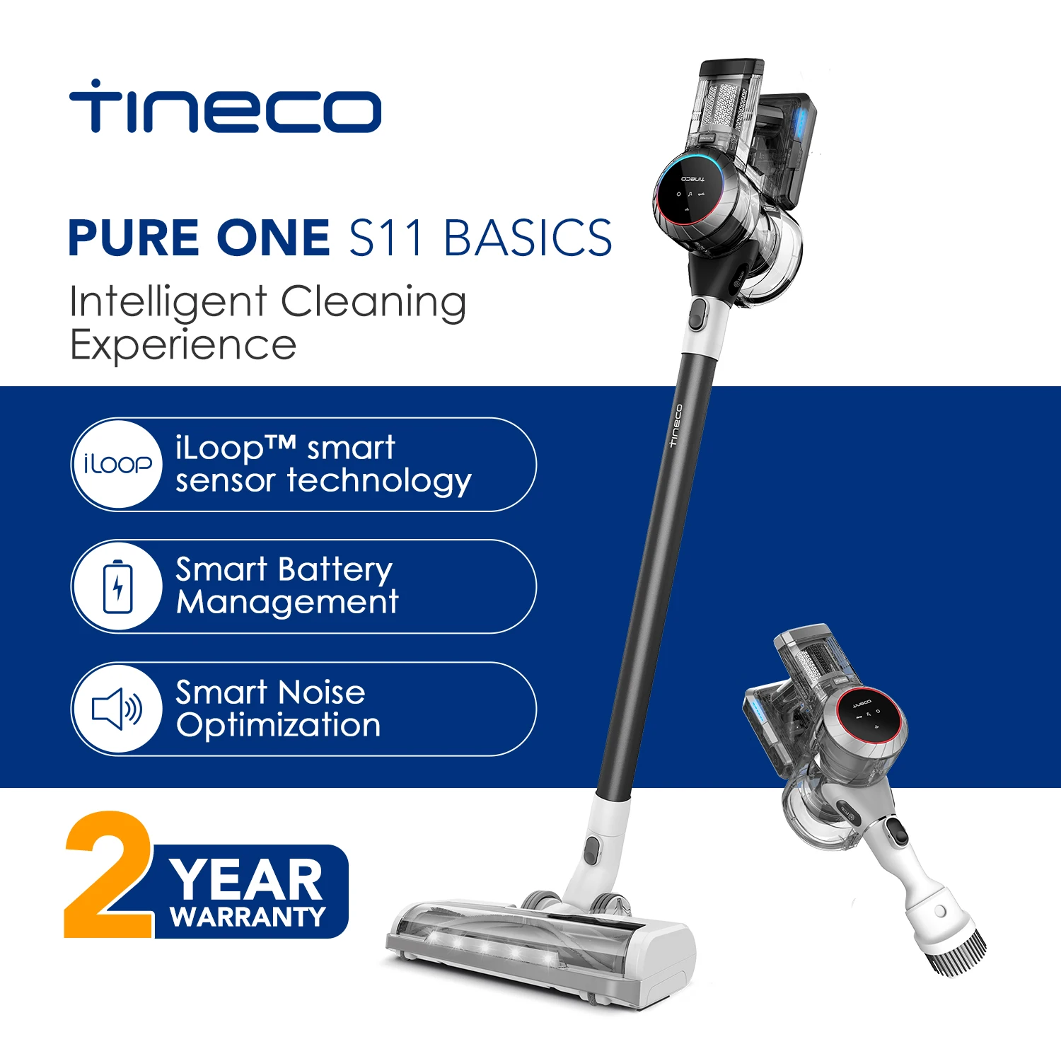 Tineco 퓨어 원 S11 기본 진공 청소기, 스마트 무선 바닥 걸레, 가정용 LED 디스플레이, 런타임 40 분