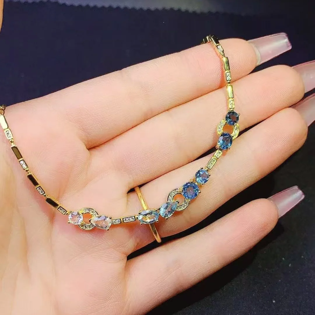 FS S925 Sterling Silver Natural Topaz Bracelet With Certificate Fine Fashion Charm Weddings Jewelry for Women MeiBaPJ