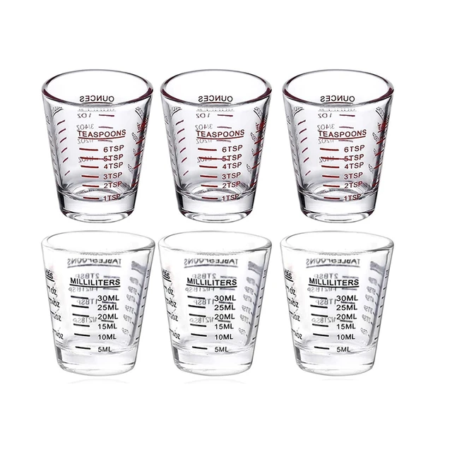 2 Pack Shot Glasses Measuring Cup Espresso Heavy Wine Black Red oz TSP TBS ml