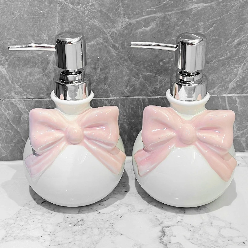 1pc Ceramic Bow Lotion Bottle Hand Sanitizer Press Bottle Body Wash, Hair Conditioner Bottled Separately Bathroom Accessories