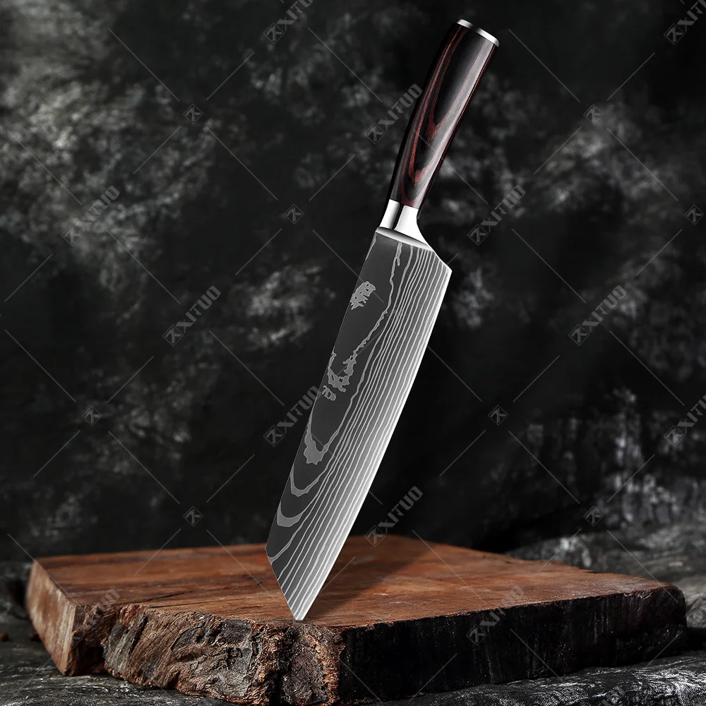 XITUO Chef knife 1-10Pcs Kitchen Knives Set Laser Damascus Pattern  Ultra-Sharp Santoku Knife Cleaver Slicing Utility Fruit Knife