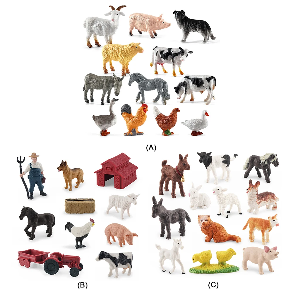 Mini Simulation Animal Movable Chicken Duck Goose Cow Statue Wildlife Educational Toys Set Garden Sandbox Home Decoration