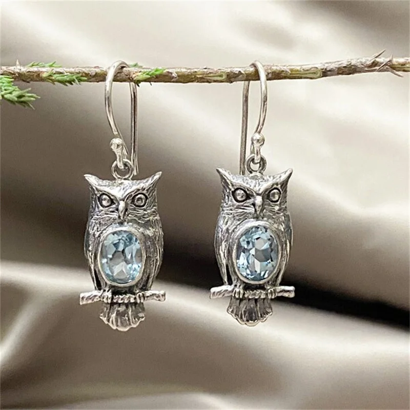 Vintage-Silver-Color-Metal-Carving-Owl-Earrings-Originality-Roung ...