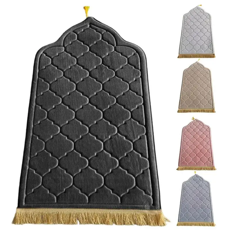 

Prayer Mat For Muslim Ramadan Flannel Carpet Kneel Embossing Floor Carpets Tassels Non-slip Soft Portable Travel Prayer Rug