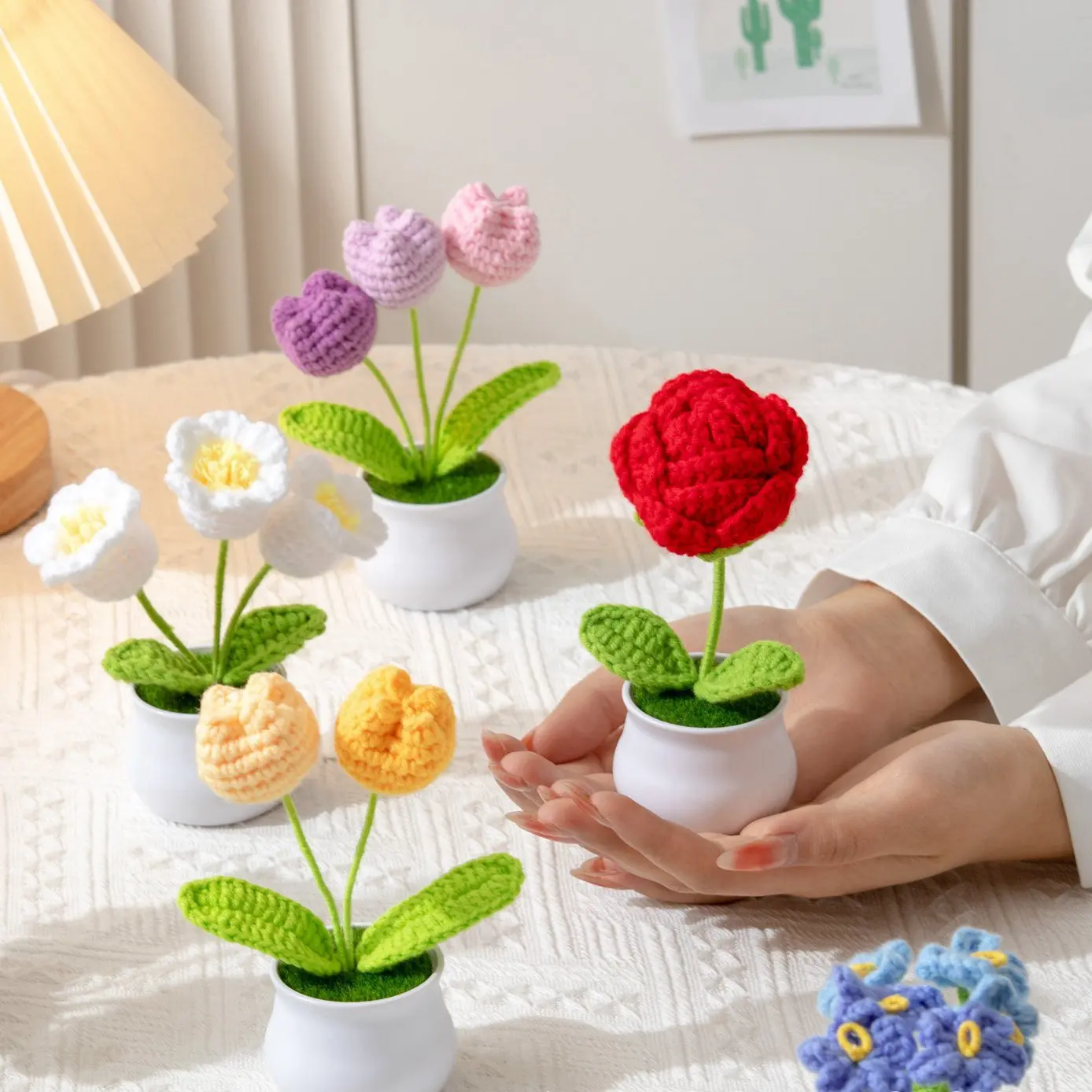 DIY handgemachte Häkelblumen Topf fertig gewebter Blumenstrauß künstliche gestrickte Blume Valentinstag Geschenk Home Desktop Dekor