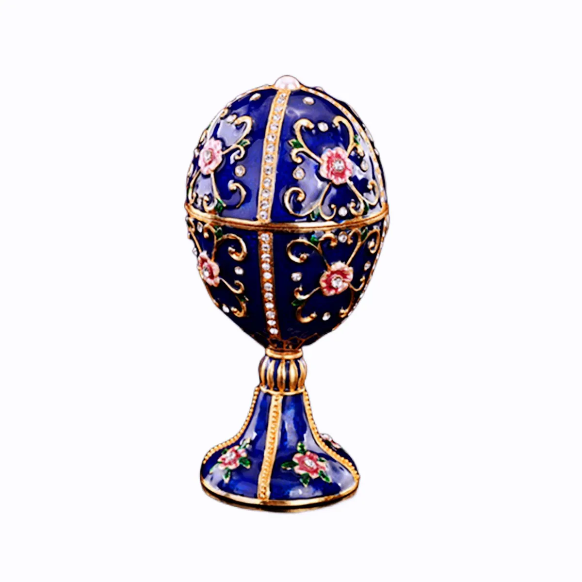 Qifu Nuovo Arriva Blu Faberge Egg Con Fiori Trinket Box Decorazione Della Casa