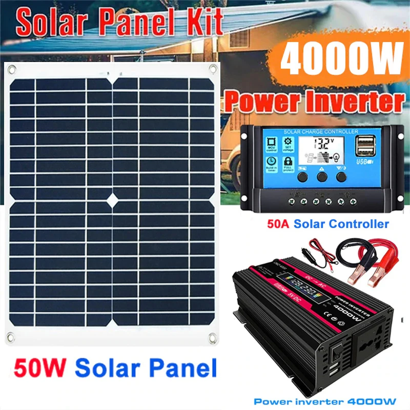 

4000W Peak Power Car Inverter Solar Power System Inverter Kit with 50W Solar Panel and 50A Solar Controller
