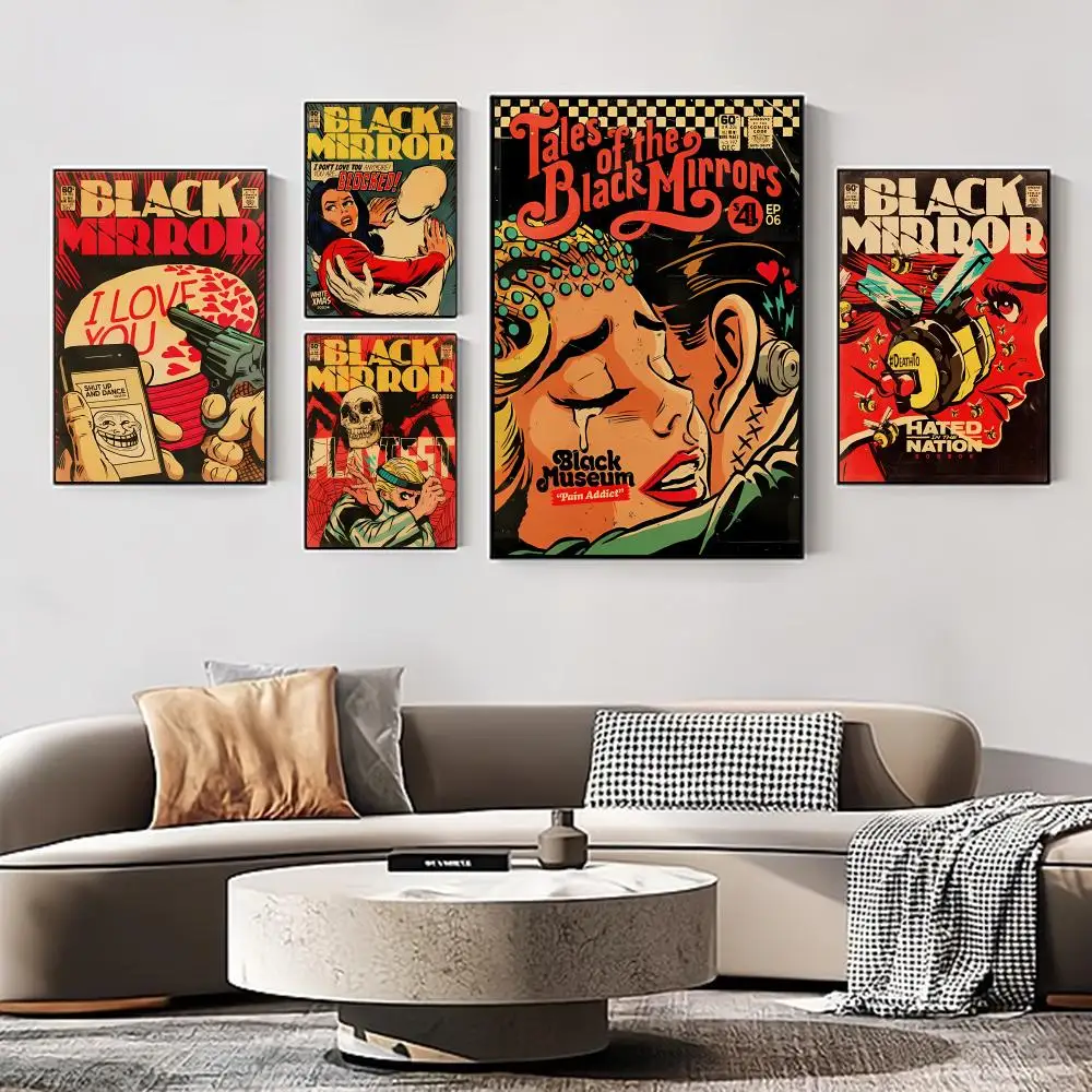 

Vintage Classic Movie Black Mirror Poster Self-adhesive Art Kraft Paper Sticker DIY Room Bar Cafe Vintage Decorative Painting