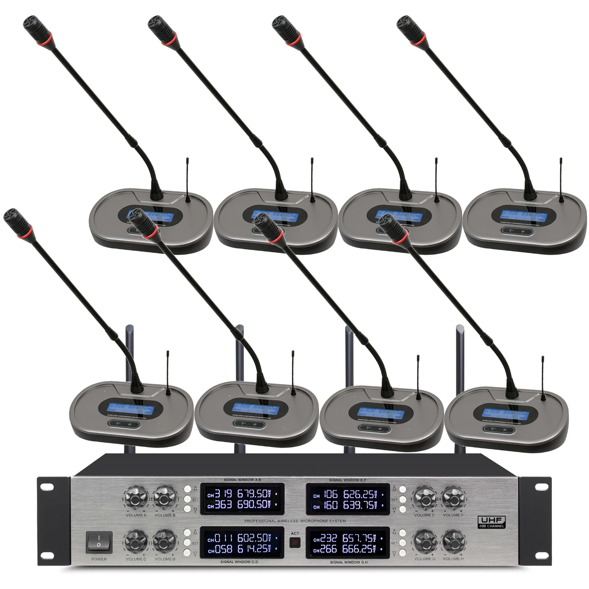 탑 MiCWL CCS-900 디지털 무선 마이크, 8 카디오이드 핸드헬드 데스크탑 구즈넥 신호 안정화, 400 채널