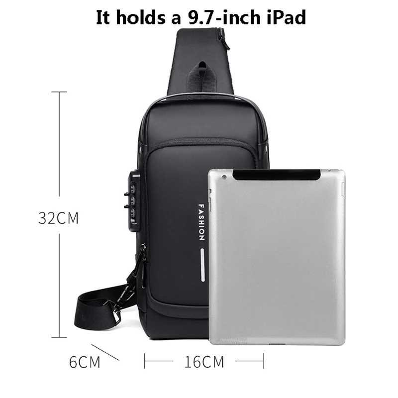 Men's multifunctional anti-theft chest bag with USB charging port, waterproof crossbody bag, sports running shoulder bag